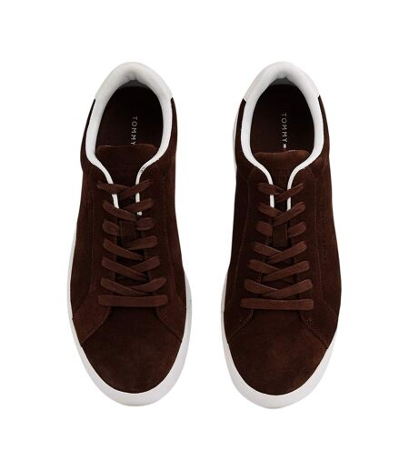 Mens Pebble Grain Court Leather Trainers Brown Tommy Hilfiger