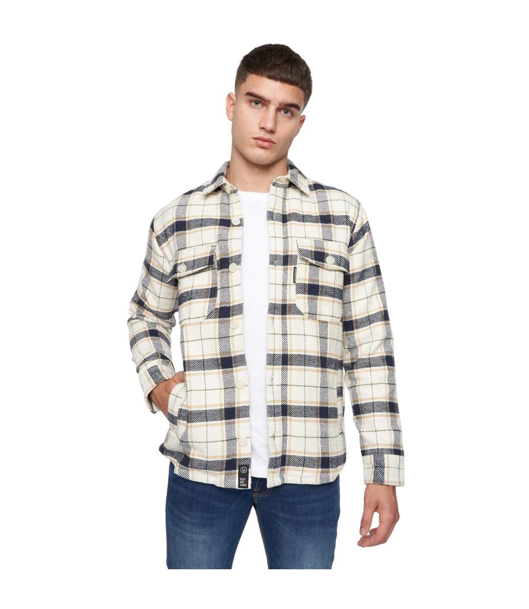 Mens francore checked overshirt off white Duck and Cover-1