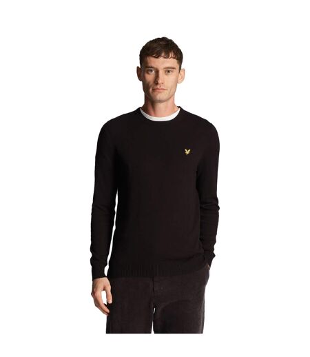 Mens cotton merino crew neck sweater jet black Lyle & Scott