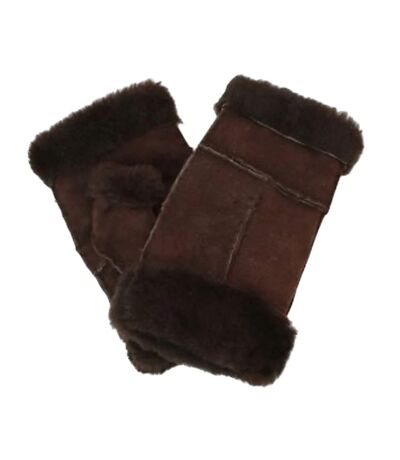 Womens/ladies Glitten Sheepskin Mittens Brown Eastern Counties Leather