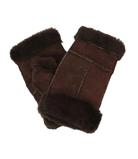 Womens/ladies Glitten Sheepskin Mittens Brown Eastern Counties Leather