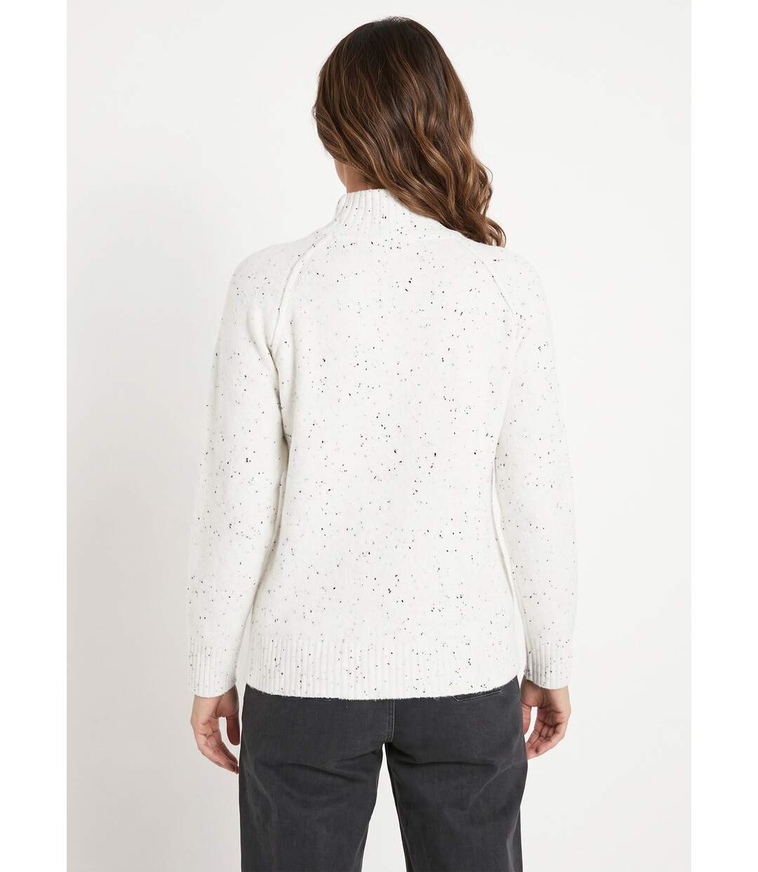 Pull chaud raglan col montant moucheté-2