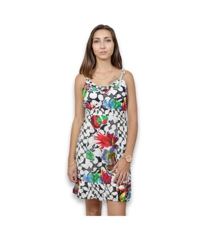 Robe femme à bretelles courte motifs multicolore col arrondi