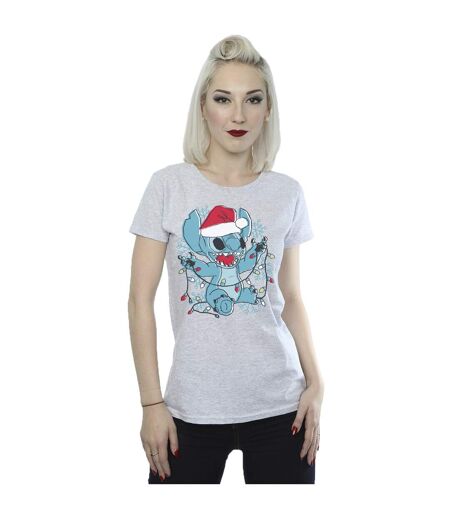 Disney Femmes/Les femmes Lilo And Stitch Christmas Lights - T-shirt en coton à motif d'esquisse (Gris sportif) - UTBI25669