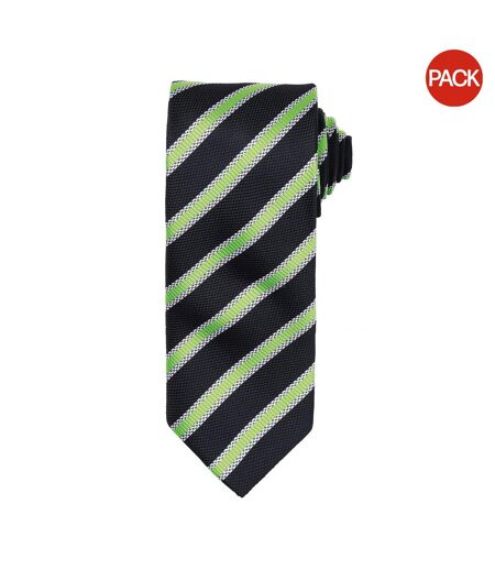 Premier Mens Waffle Stripe Formal Business Tie (Pack of 2) (Black/Lime) (One Size) - UTRW6950