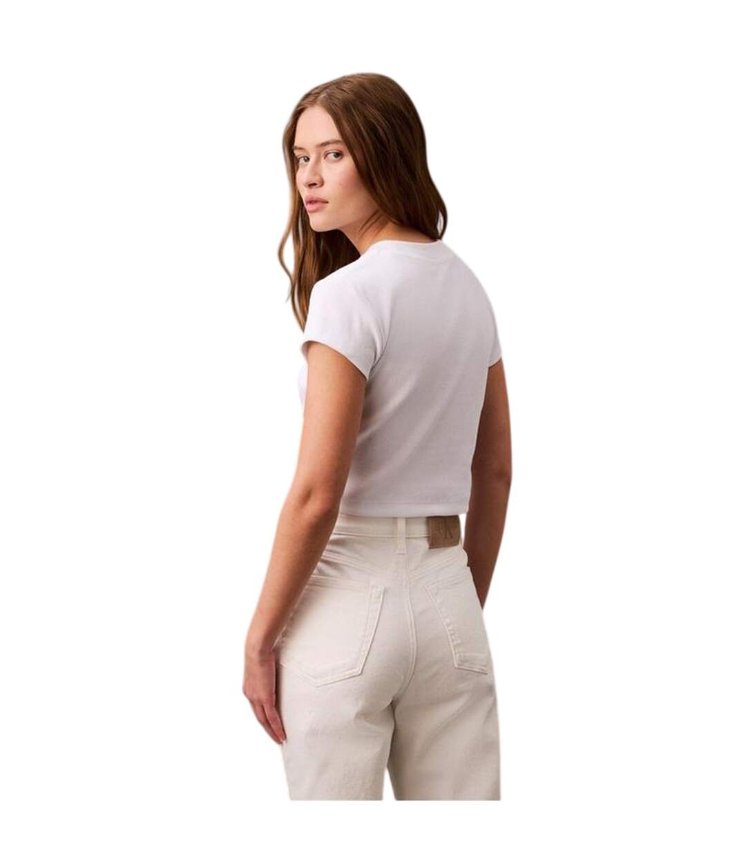 Womens/ladies Mono Logo Ribbed Crop Top White Calvin Klein-3