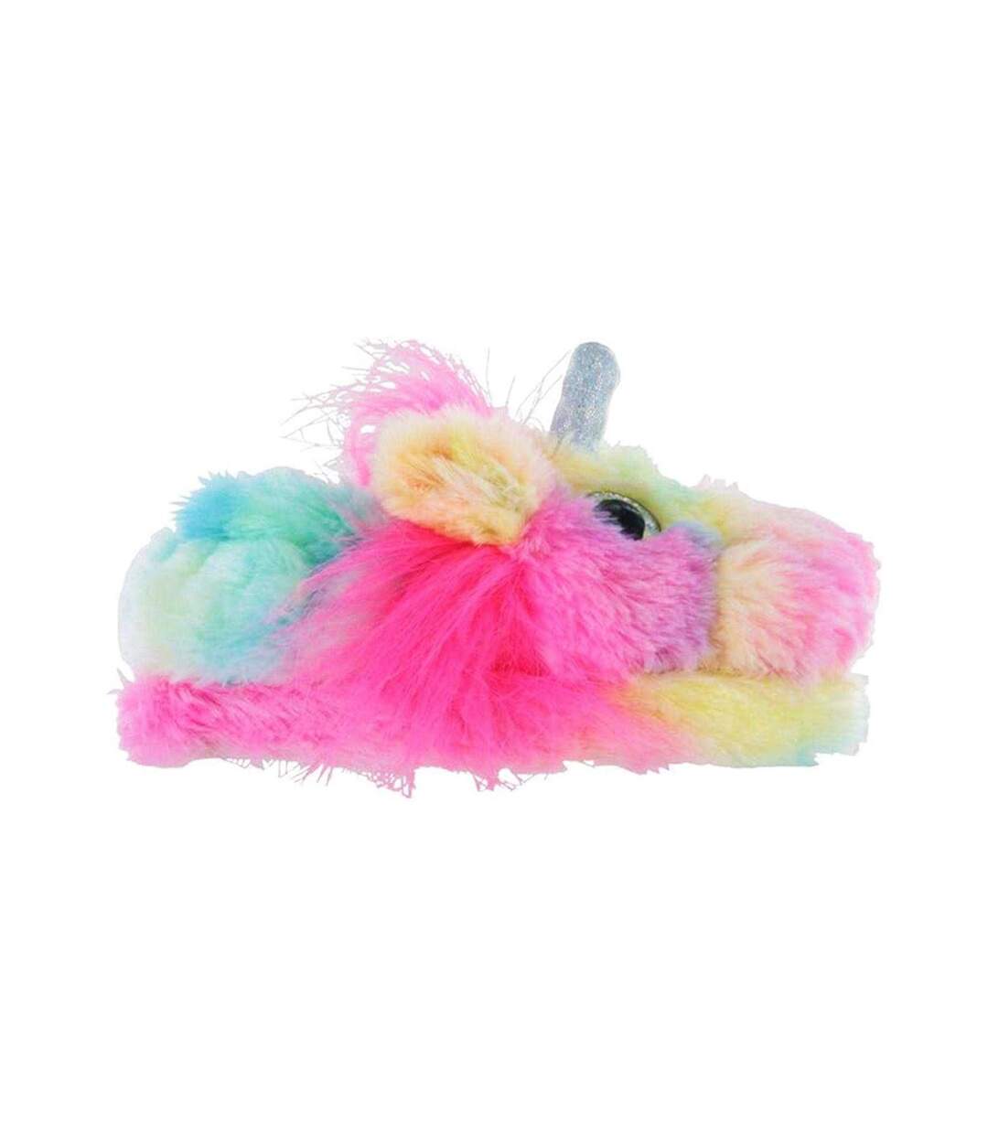 Womens/ladies Unicorn Plush 3d Slippers Multicoloured K Collection-3