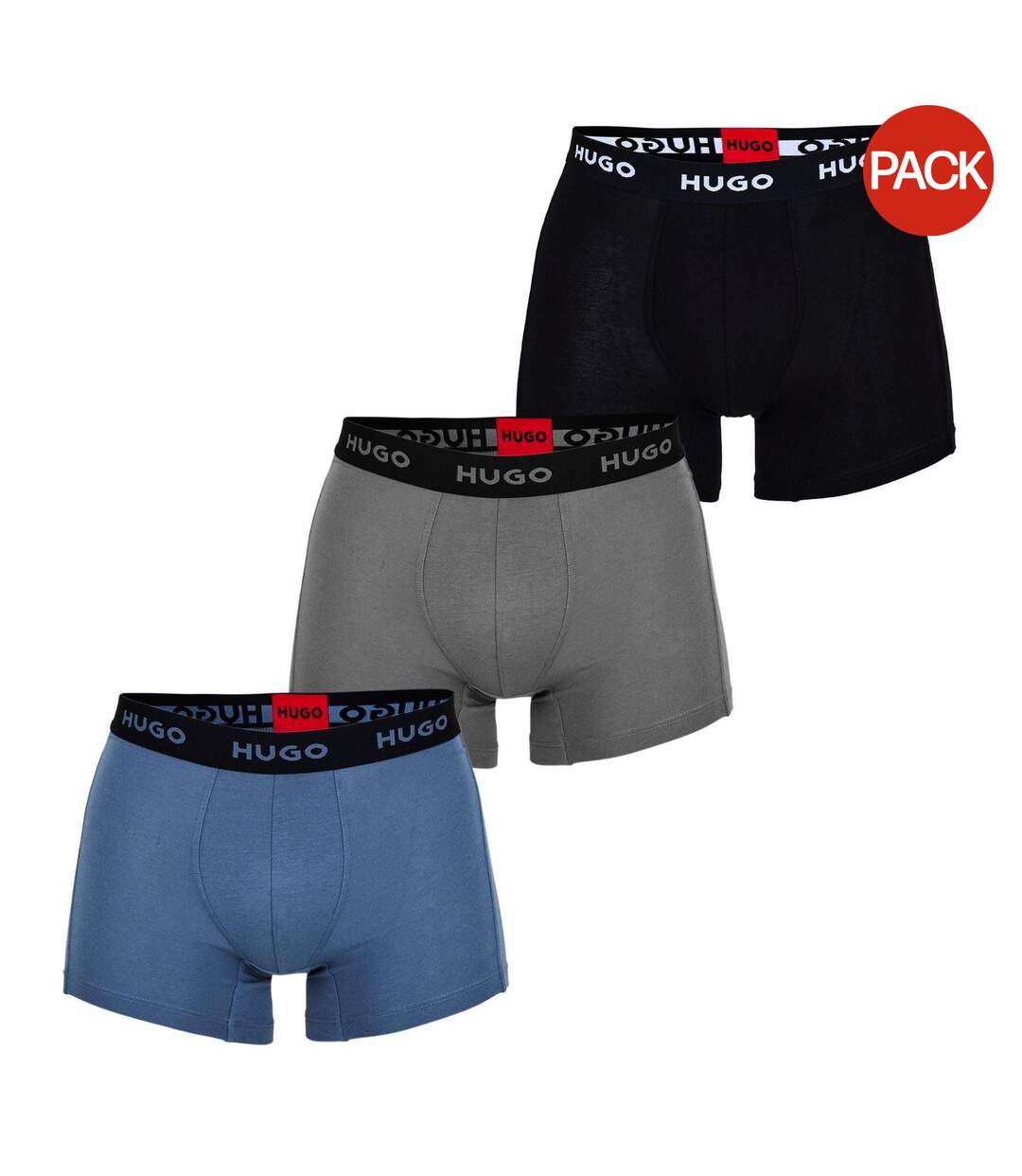 Lot De 3  Boxers Homme Bleu Gris Noir Hugo-2