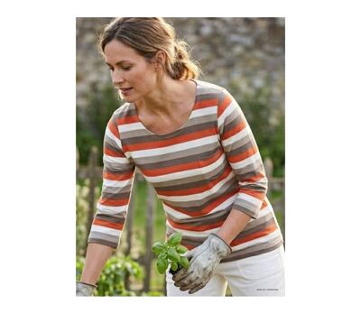 MAYFLOWER DIXIE1 - Tee-shirt manches 3/4 en coton rib : rayures crème, beige, taupe et orange