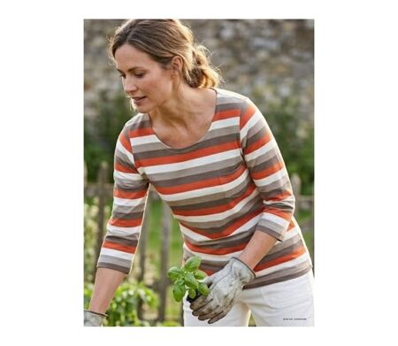 MAYFLOWER DIXIE1 - Tee-shirt manches 3/4 en coton rib : rayures crème, beige, taupe et orange