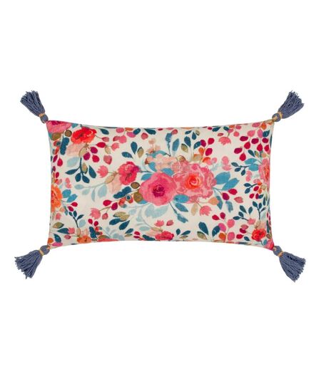 Posies tassel floral cushion cover 30cm x 50cm multicoloured/blue Wylder