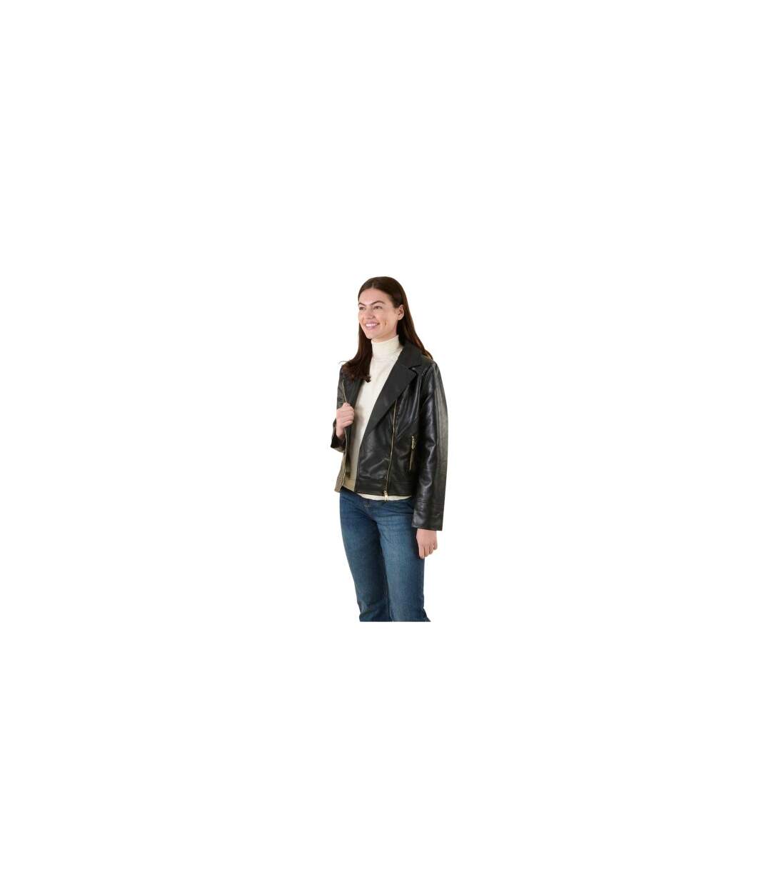 Womens/ladies Roxanne Faux Leather Biker Jacket Black Harvey & Jones-1