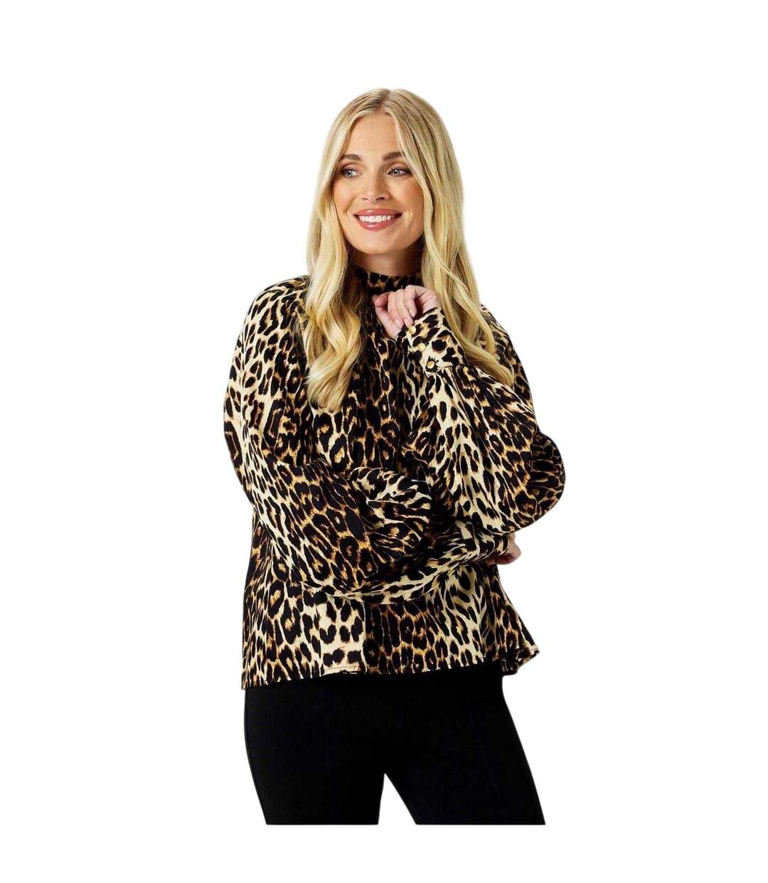 Blouse Manches Bouffantes Motif/style Imprimé Léopard Femme Noir Beige Biba-1