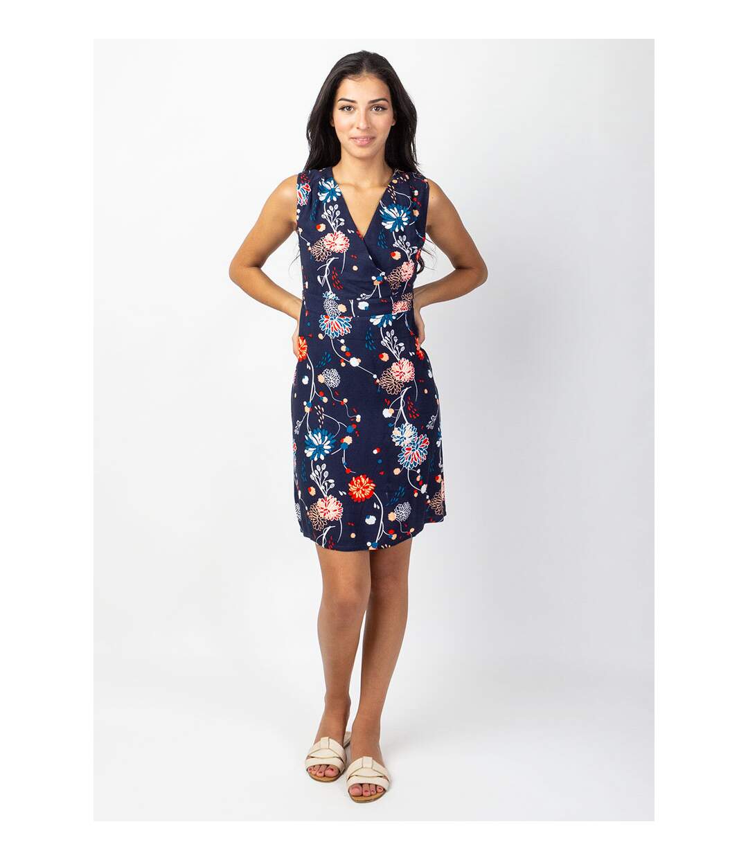 Robe courte cache cœur chic SHARLA imprimé floral bleu Coton Du Monde