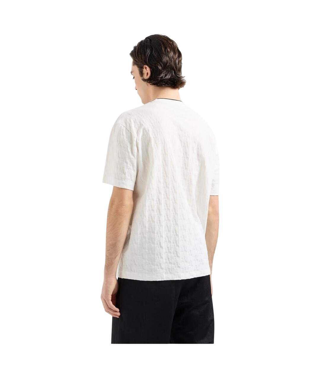 Mens Textured Crew Neck Regular T-shirt Off White Armani Exchange-3