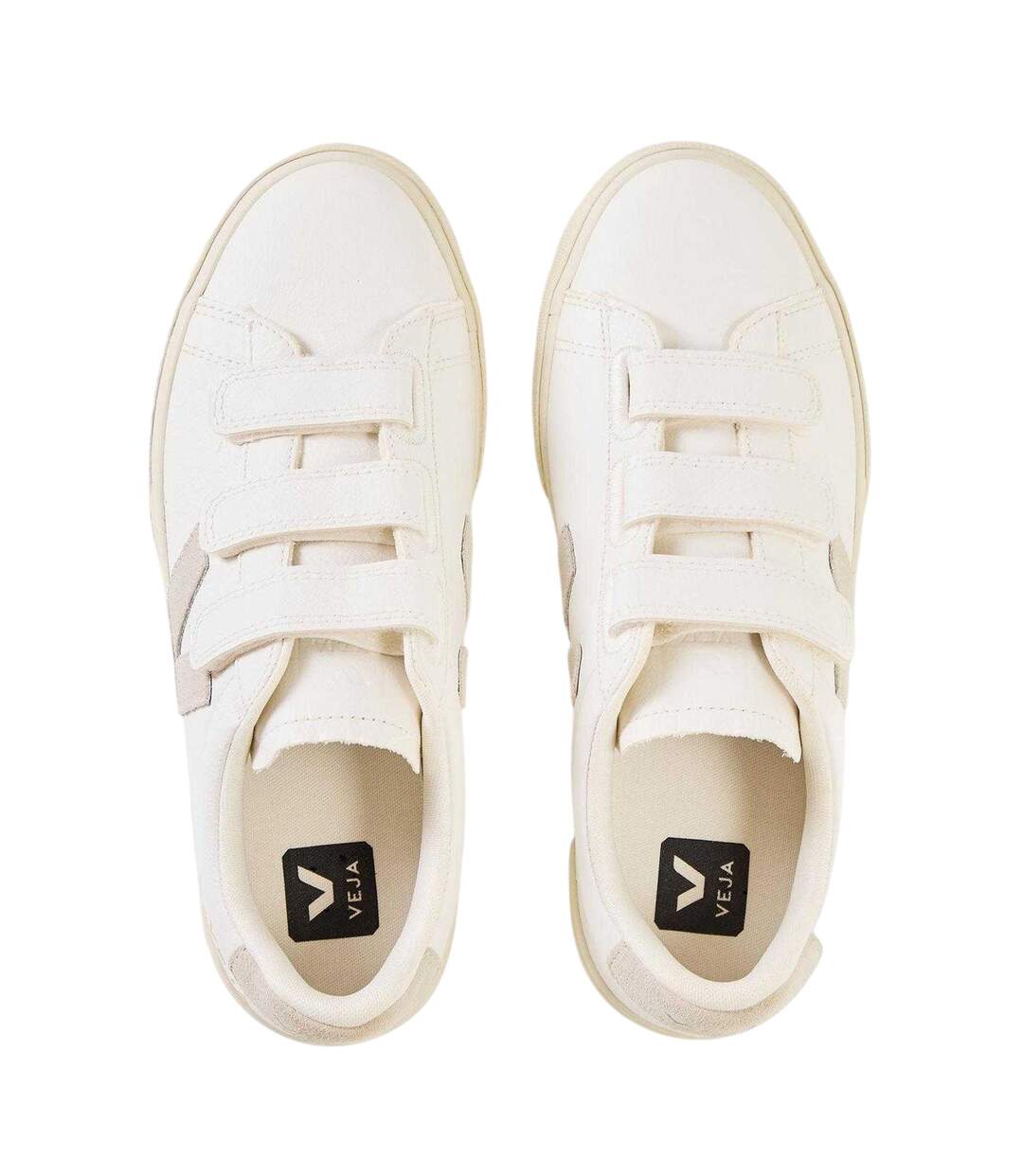 Womens/ladies Recife Leather Touch Fastening Court Trainers White Natural Veja-4