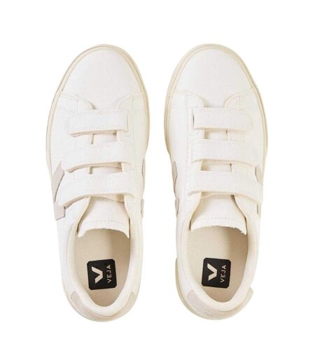 Womens/ladies Recife Leather Touch Fastening Court Trainers White Natural Veja