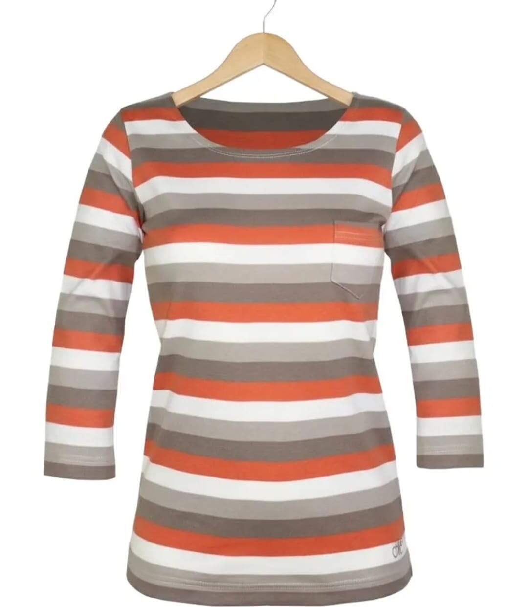 MAYFLOWER DIXIE1 - Tee-shirt manches 3/4 en coton rib : rayures crème, beige, taupe et orange-2