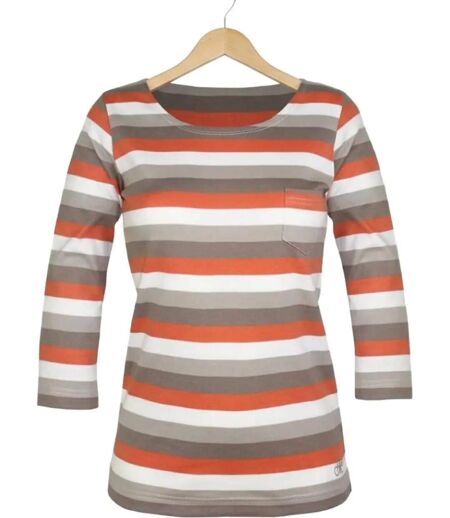 MAYFLOWER DIXIE1 - Tee-shirt manches 3/4 en coton rib : rayures crème, beige, taupe et orange