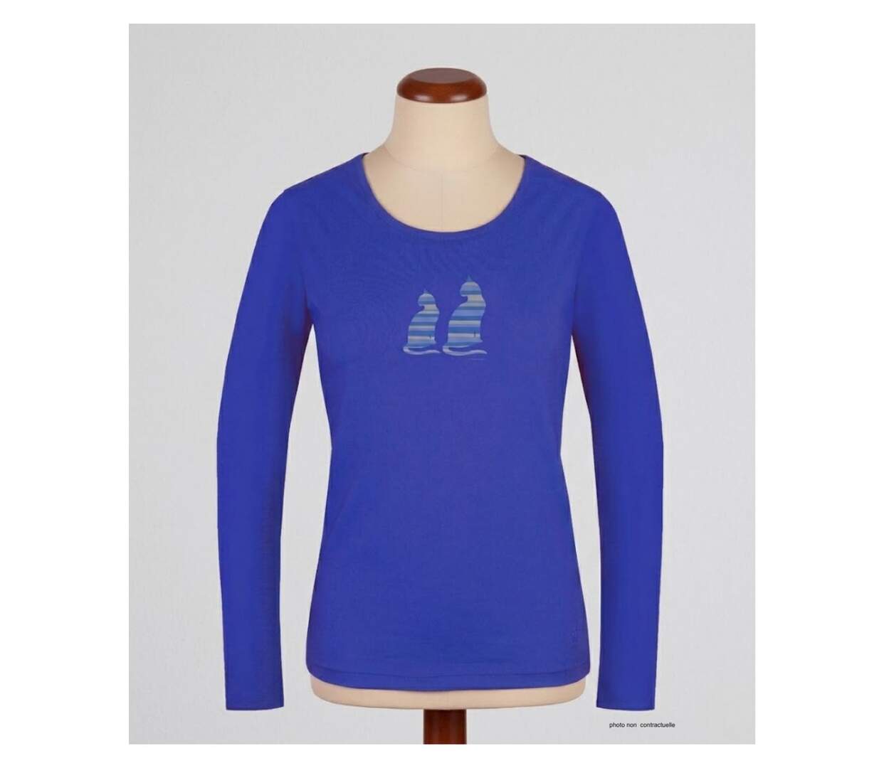 MAYFLOWER NILSEN1 : Tee-shirt manches longues bleu motif chats pour un look original-3