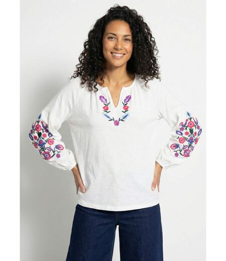 T-shirt long brodé manches longues