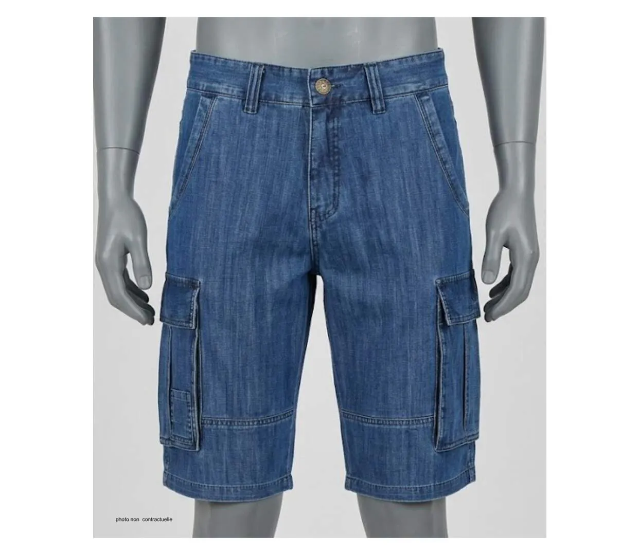 WINCHESTER INDIGO1 : Bermuda en jean homme bleu stone en coton style cargo décontracté-3