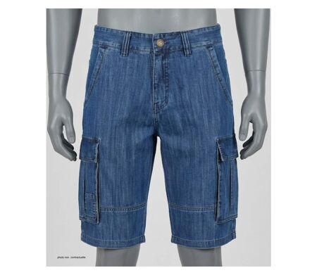 WINCHESTER INDIGO1 : Bermuda en jean homme bleu stone en coton style cargo décontracté