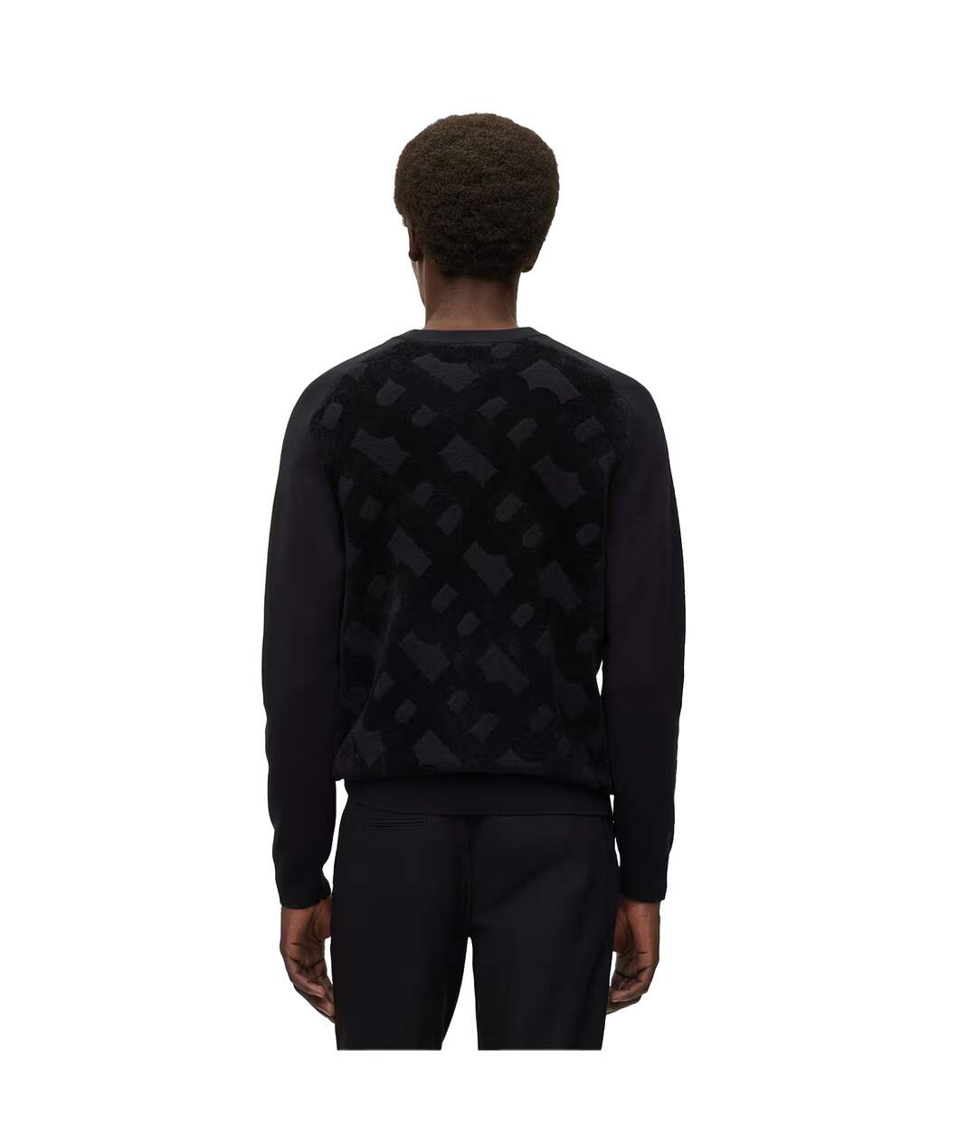 Mens Regular Raglan Long-sleeved Casual Sweater Top Black Boss-3