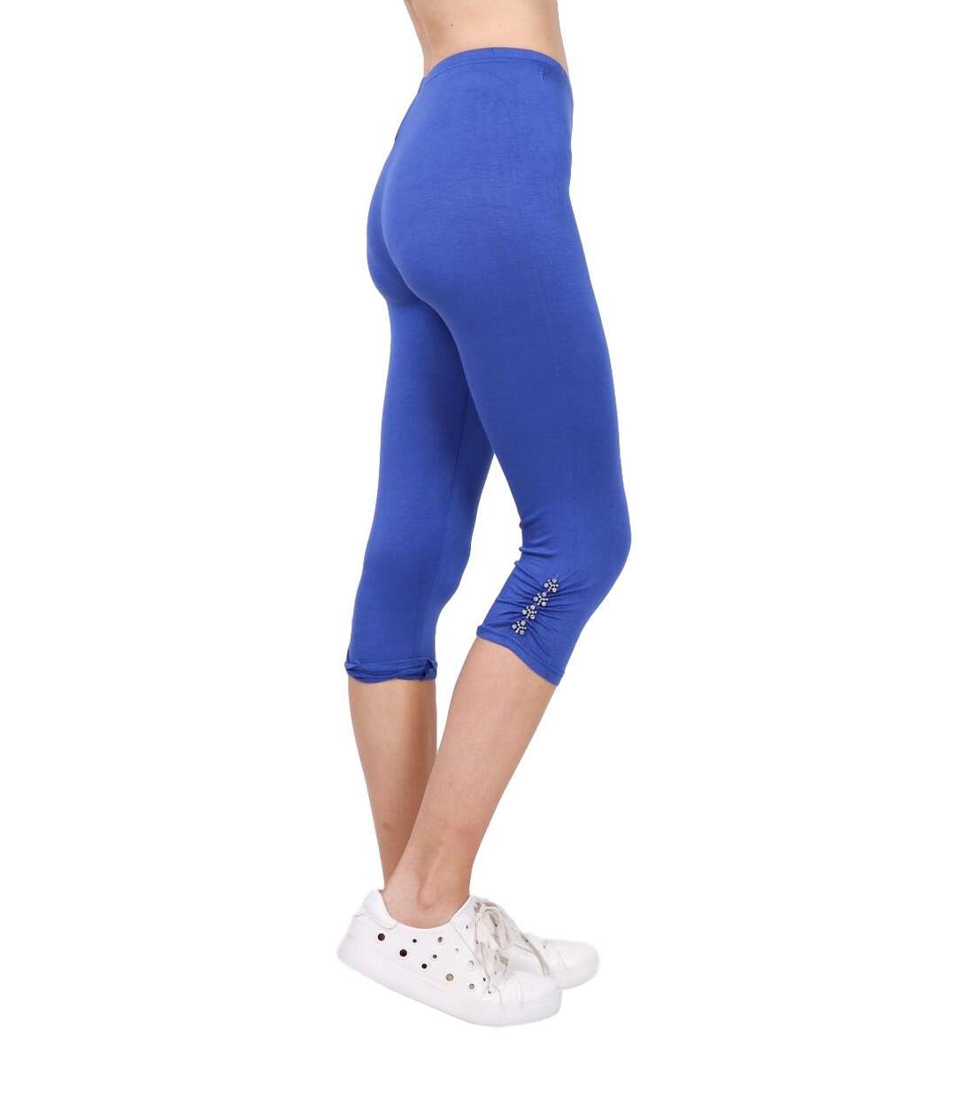 Legging femme court avec strass sur les cotés -Couleur bleu-3