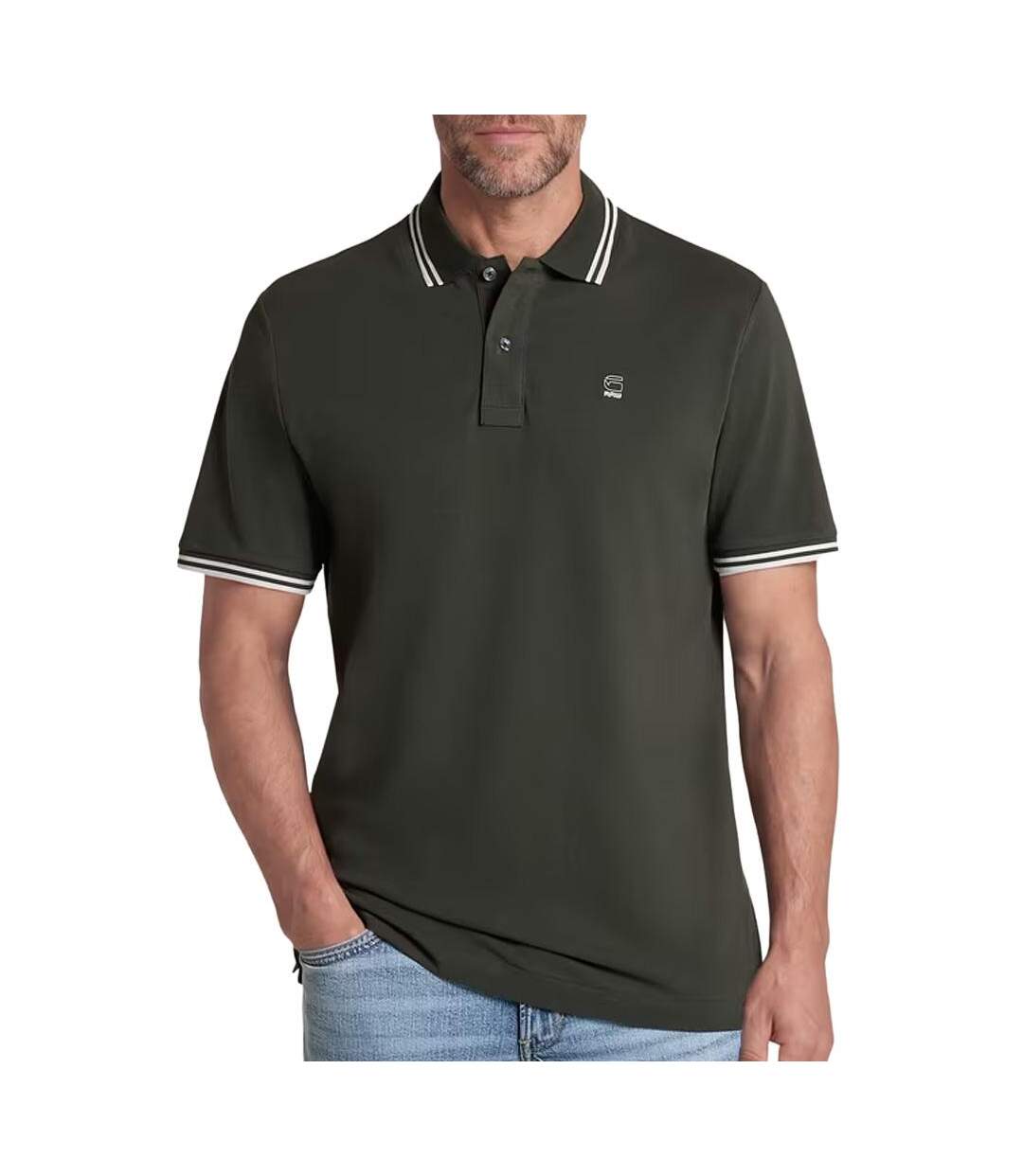 Polo kaki foncé homme g-star raw striped collar-1