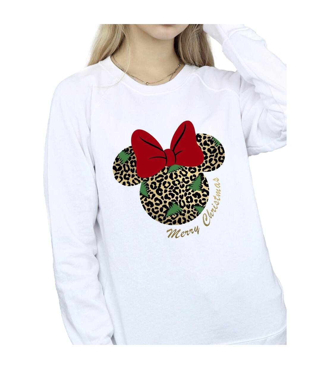 Disney Sweat-shirt de Noël Minnie Mouse léopard Femme/Ladies (Blanc) - UTBI29364-3
