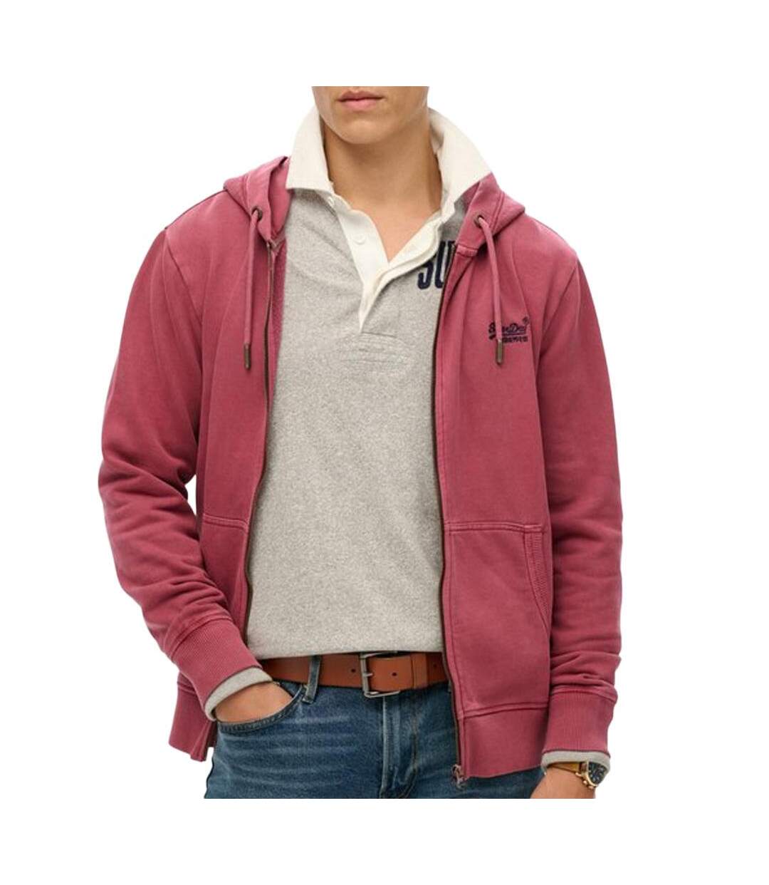 Sweat zippé bordeaux homme superdry essential washed ziphood-1