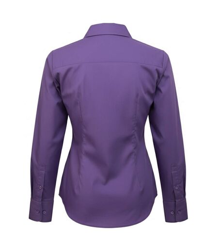 Womens/ladies Poplin Long-sleeved Blouse Purple Premier