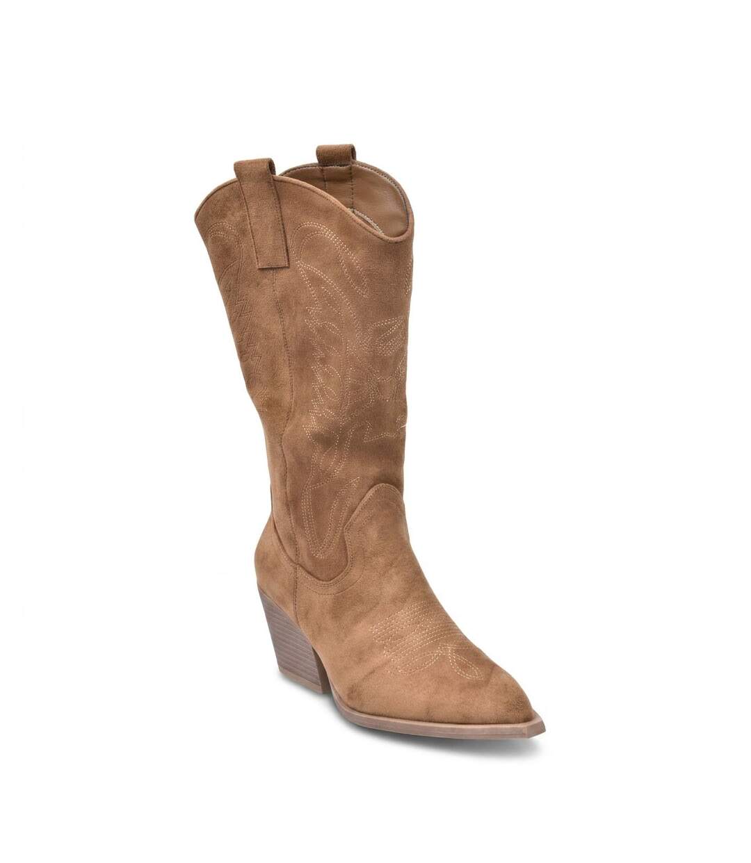 OZABI Bottes Santiag Femme Haute Tige Suédine Talon Bloc 6 cm Bout Pointu-1