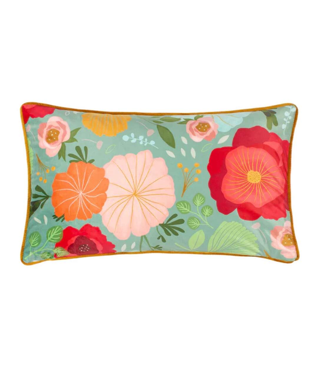 Flower girl cushion cover 30cm x 50cm green Kate Merritt-1