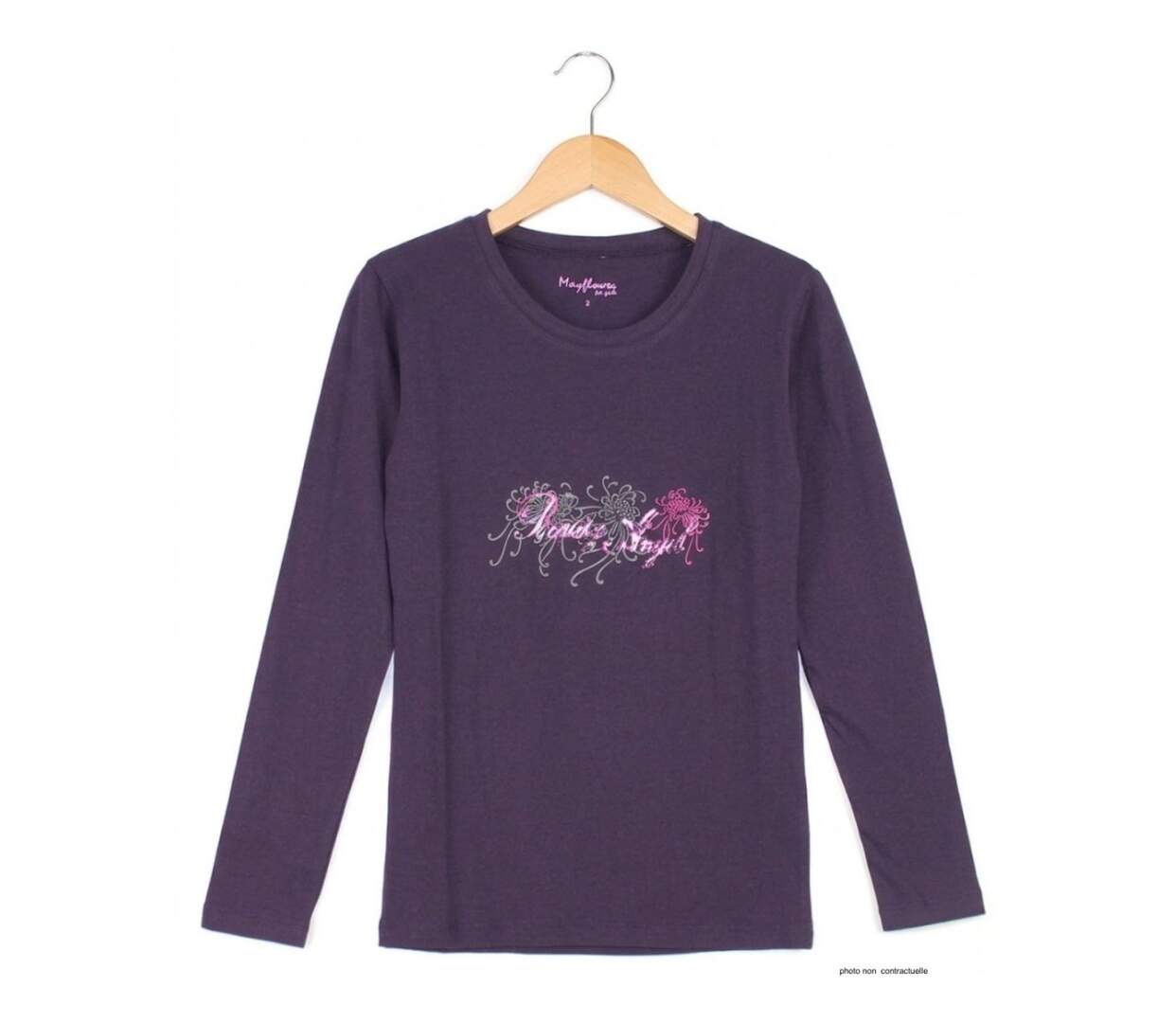 MAYFLOWER SH1060 – Tee-shirt manches longues violet col rond sérigraphié pour un style audacieux-2