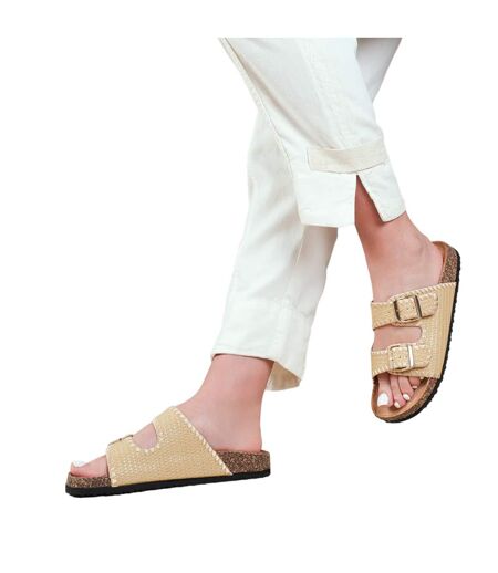 Womens/ladies sunset double strap flat sandals khaki Where´s That From