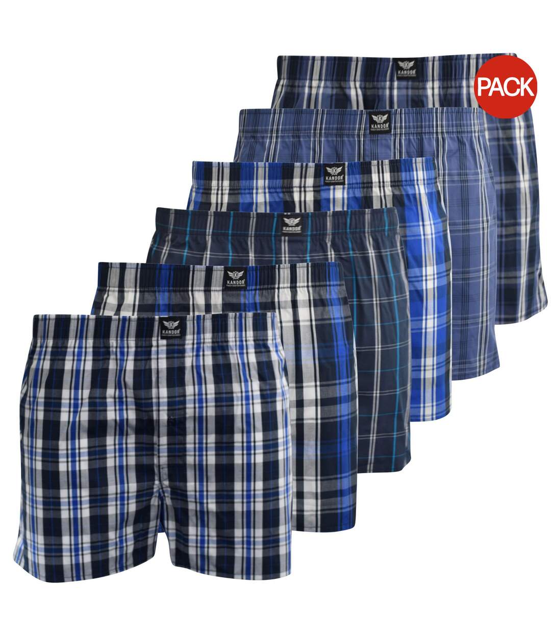 Pack Of 6  Mens Daxhe Checked Woven Boxer Shorts  Blue Kandor-2