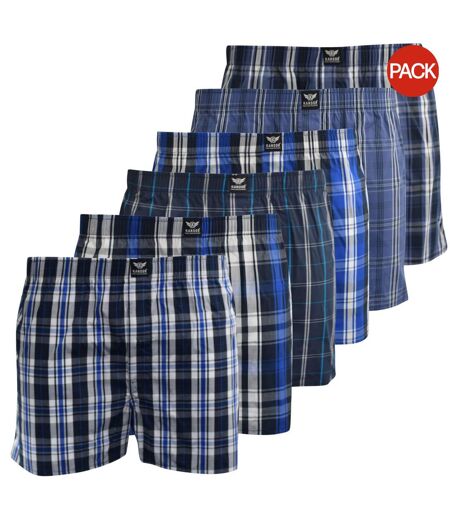 Pack Of 6  Mens Daxhe Checked Woven Boxer Shorts  Blue Kandor