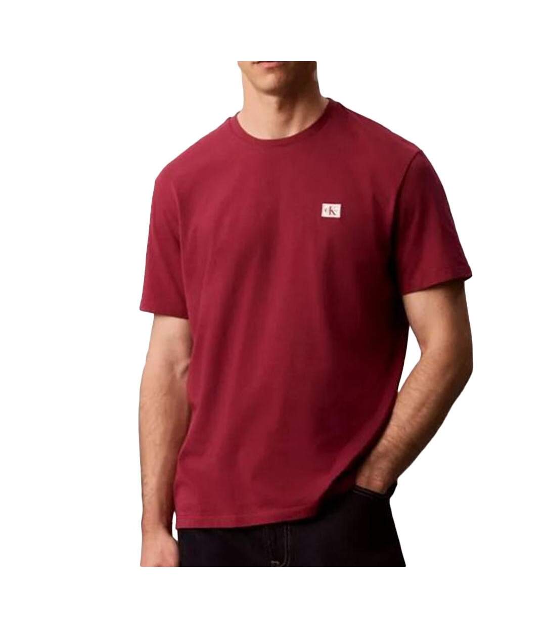 T-Shirt rouge homme calvin klein jeans badge l4g-1