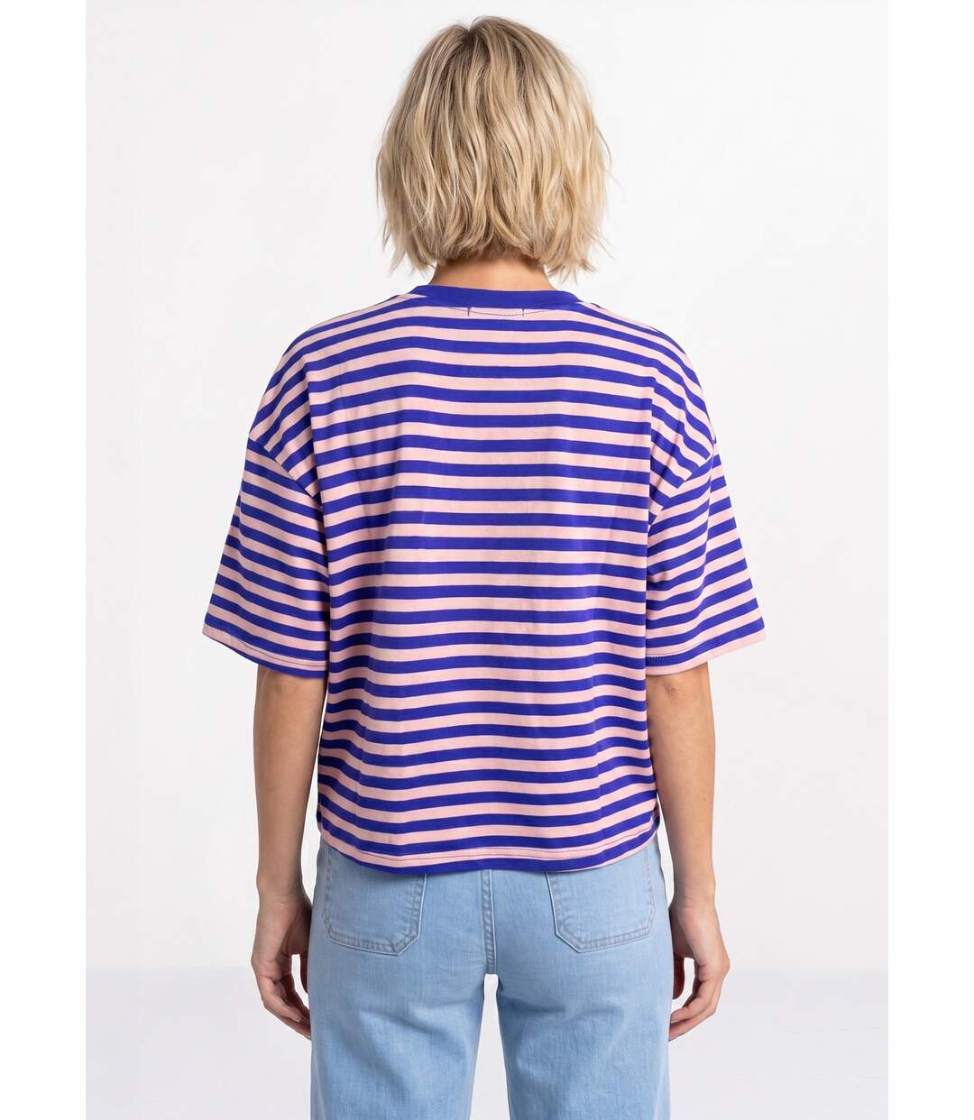 T-shirt col rond, rayures contrastées-2
