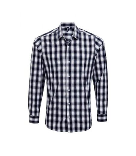 Premier Mens Mulligan Check Shirt à manches longues (Blanc / bleu marine) - UTPC3101