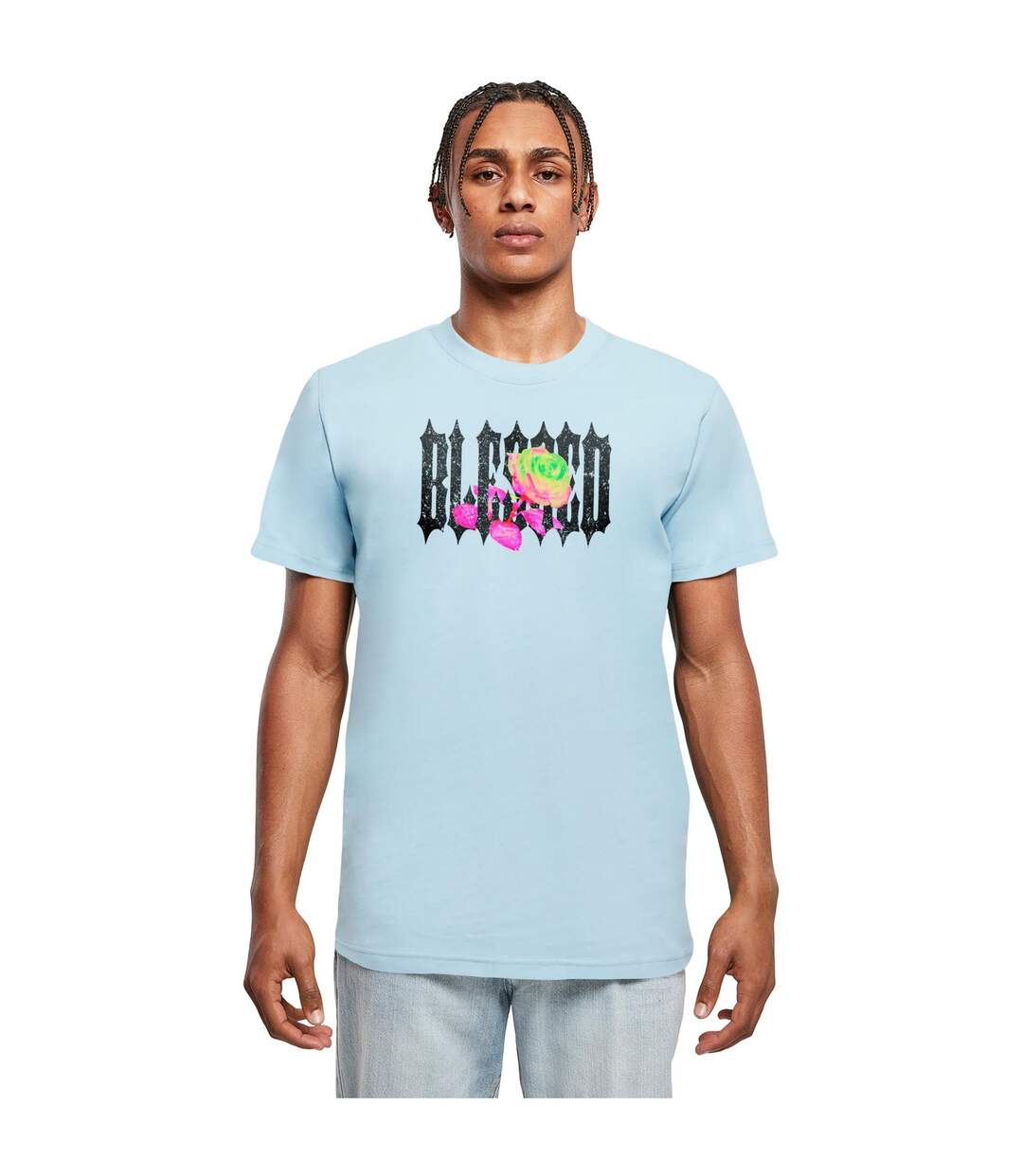 T-shirt Motif/style Rose Blessed Homme Bleu Océan Mister Tee-1
