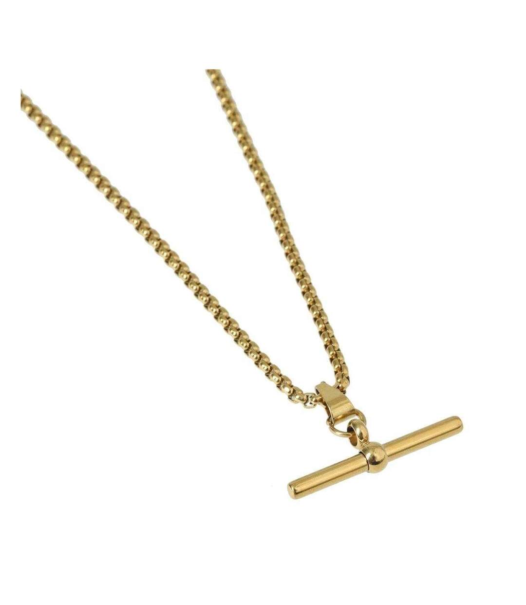 Mens Stainless Steel T-bar Necklace One Size Gold Fabric-2