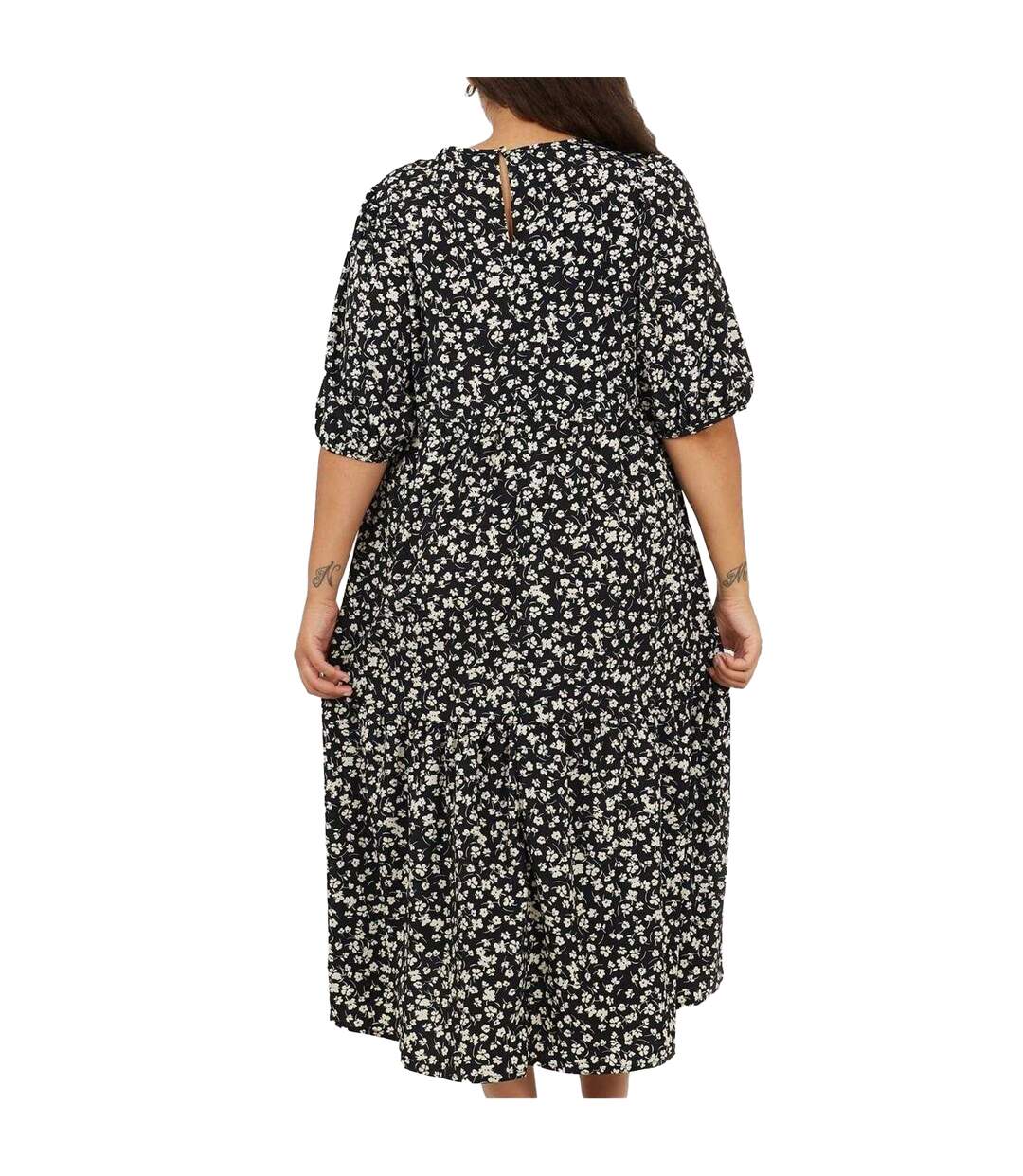 Womens/ladies Floral Plus 3/4 Sleeve Midi Dress Black Brave Soul-3