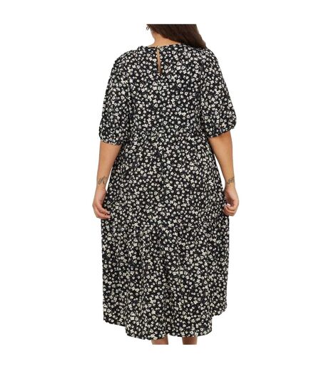 Womens/ladies Floral Plus 3/4 Sleeve Midi Dress Black Brave Soul