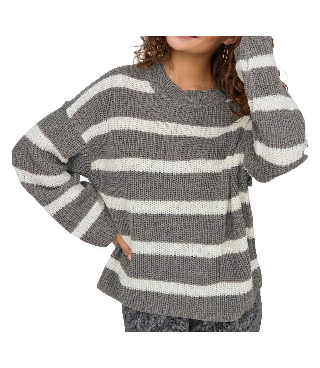 Pull blanc/gris femme jdy stripe pullover-1