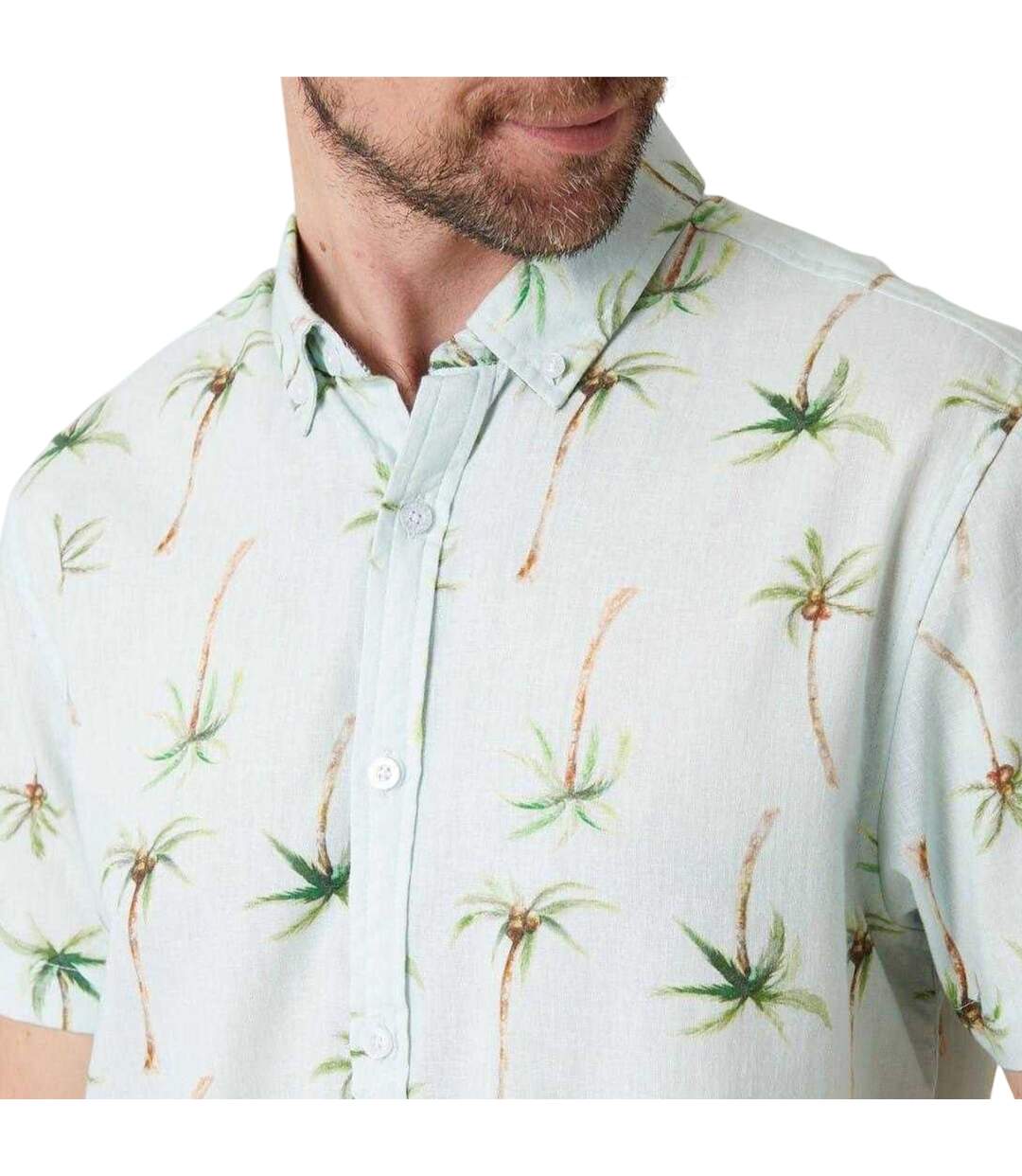 Mens Palm Print Regular Short-sleeved Shirt Sky Blue Saltwell-4