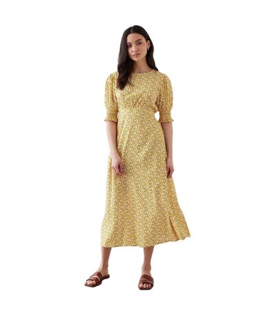 Dorothy Perkins Womens/Ladies Ditsy Print Shirred Cuff Petite Midi Dress (Yellow) - UTDP1897