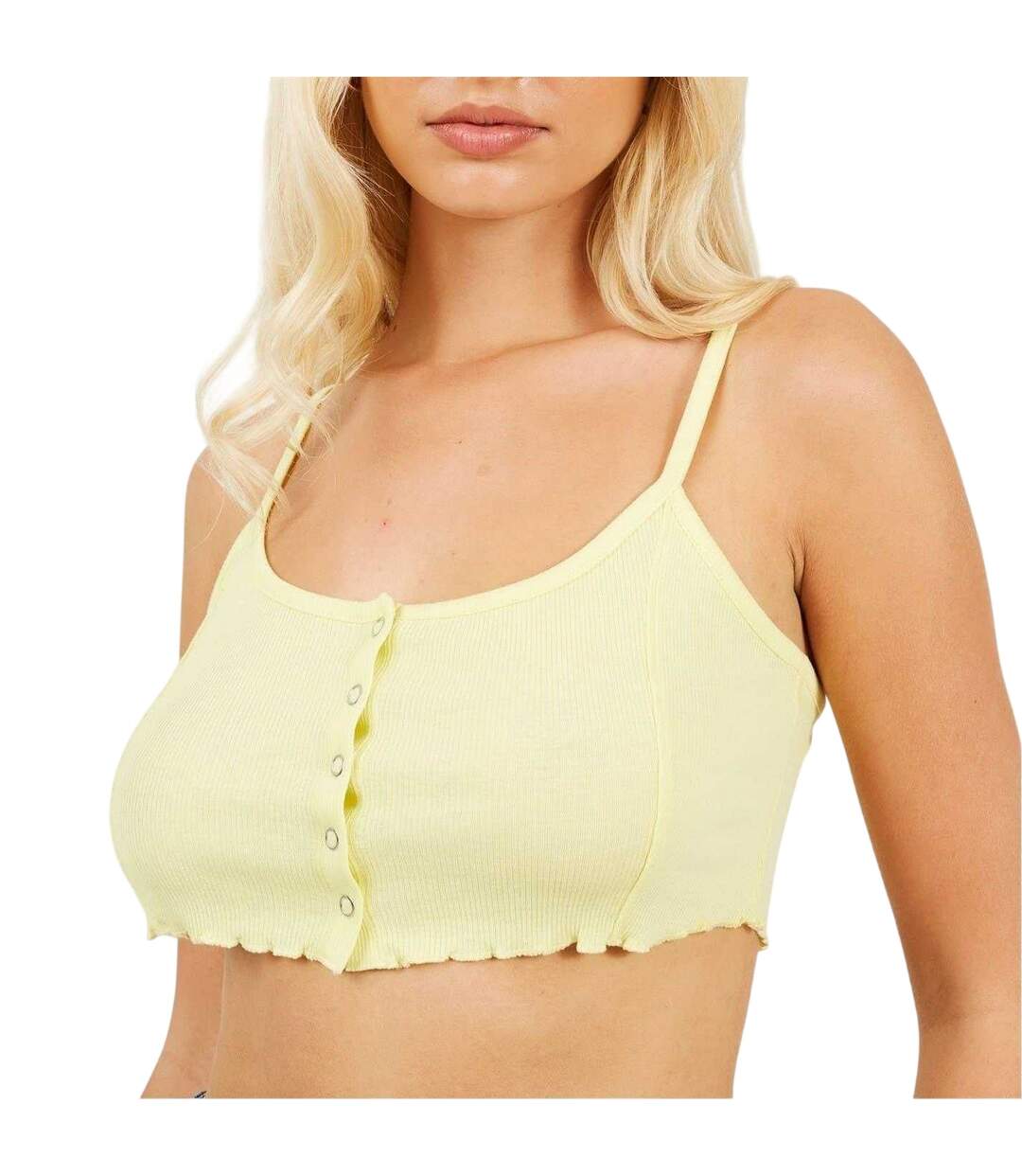 Womens/ladies Rib Knit Crop Top Lime Brave Soul-2